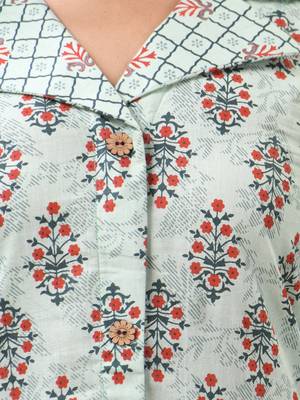 Mint green cotton printed a-line kurta set 4