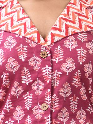 Dark red cotton printed a-line kurta set 4
