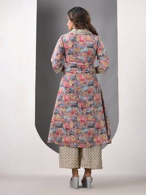 Grey modal printed a-line kurta set 3