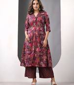 Magenta modal printed a-line kurta set