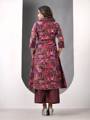 Magenta modal printed a-line kurta set 3