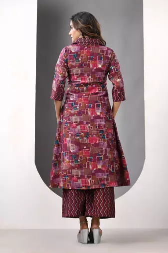Magenta modal printed a-line kurta set