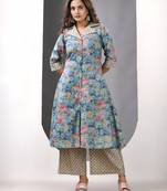 Sky blue modal printed a-line kurta set