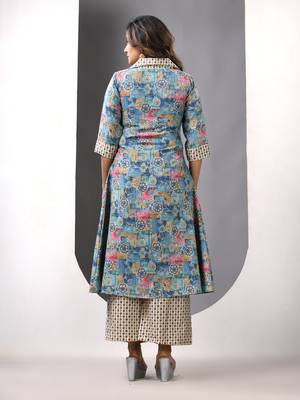Sky blue modal printed a-line kurta set 3