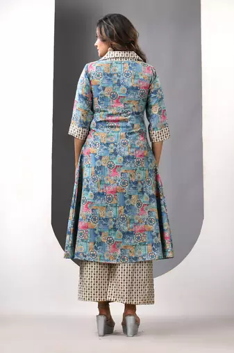 Sky blue modal printed a-line kurta set