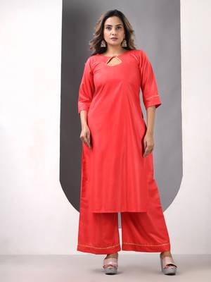 Red rayon suit set with gotta patti work 1