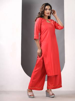Red rayon suit set with gotta patti work 2