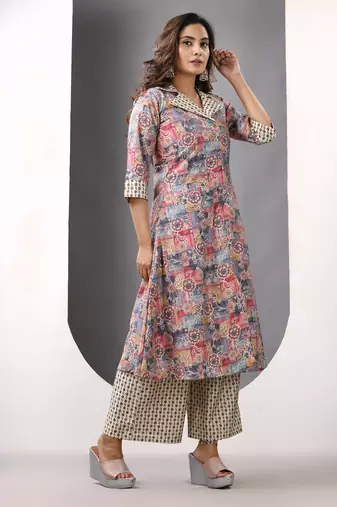 Grey modal printed a-line kurta set