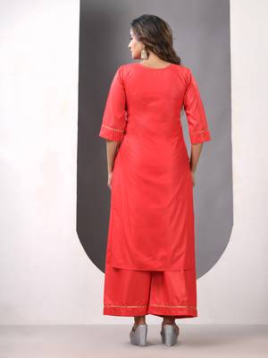 Red rayon suit set with gotta patti work 3