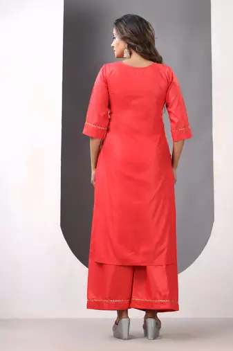 Red rayon suit set with gotta patti work