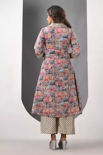 Grey modal printed a-line kurta set