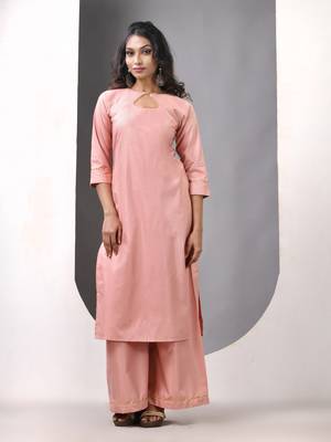 Nude pink rayon suit set with gotta patti work 1