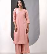 Nude pink rayon suit set with gotta patti work