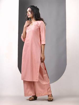 Nude pink rayon suit set with gotta patti work 2