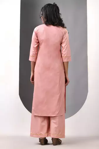 Nude pink rayon suit set with gotta patti work