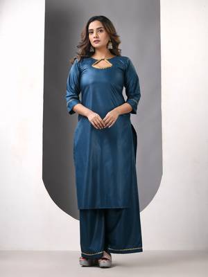 Teal rayon suit set with gotta patti work 1