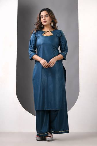 Teal rayon suit set with gotta patti work