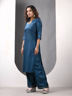 Teal rayon suit set with gotta patti work 2