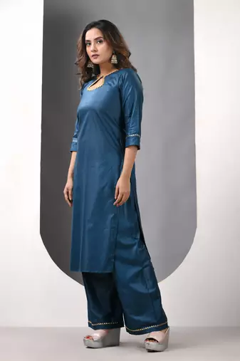 Teal rayon suit set with gotta patti work