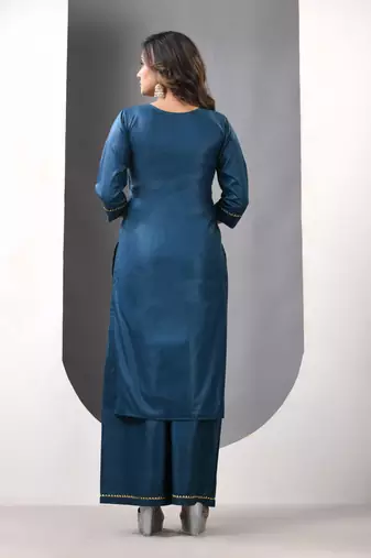 Teal rayon suit set with gotta patti work