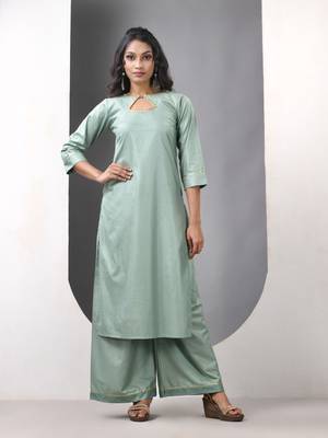 Mint green rayon suit set with gotta patti work 1