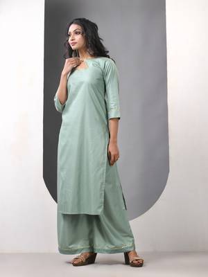 Mint green rayon suit set with gotta patti work 2
