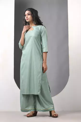 Mint green rayon suit set with gotta patti work