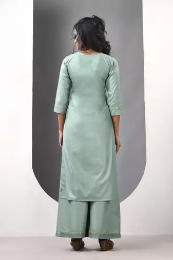 Mint green rayon suit set with gotta patti work
