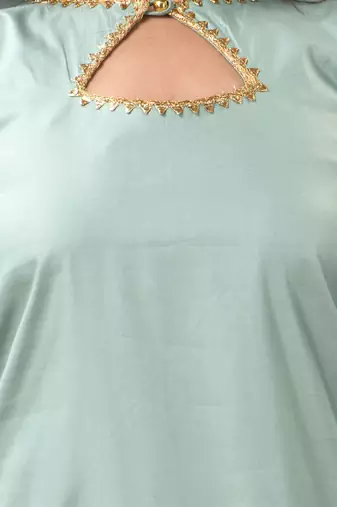 Mint green rayon suit set with gotta patti work