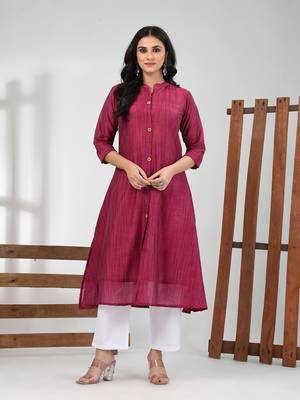 Magenta cotton solid a-line kurta set 1