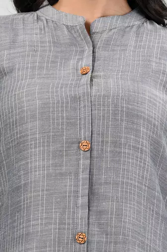 Grey cotton solid a-line kurta set