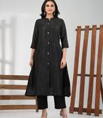 Black cotton solid a-line kurta set