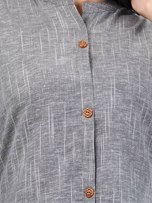 Grey cotton solid a-line kurta set 4
