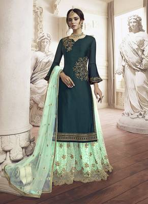 Crystal teal rangoli georgette semi stitched wedding sharara suit 1