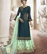 Crystal teal rangoli georgette semi stitched wedding sharara suit