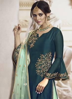 Crystal teal rangoli georgette semi stitched wedding sharara suit 2