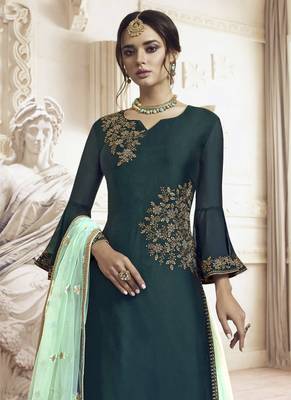 Crystal teal rangoli georgette semi stitched wedding sharara suit 3