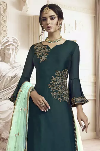 Crystal teal rangoli georgette semi stitched wedding sharara suit