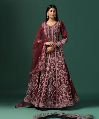 Maroon embroidered anarkali with dupatta 1