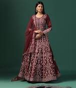 Maroon embroidered anarkali with dupatta