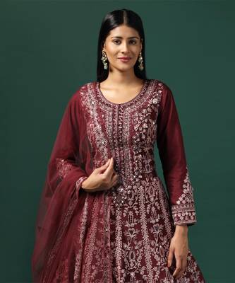 Maroon embroidered anarkali with dupatta 2