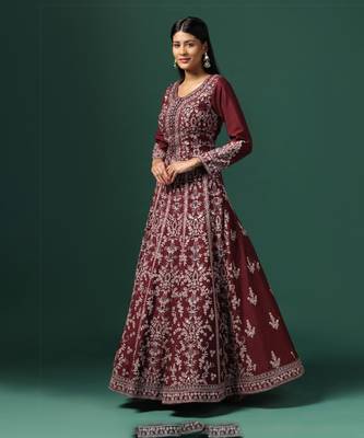 Maroon embroidered anarkali with dupatta 3
