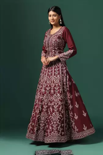 Maroon embroidered anarkali with dupatta