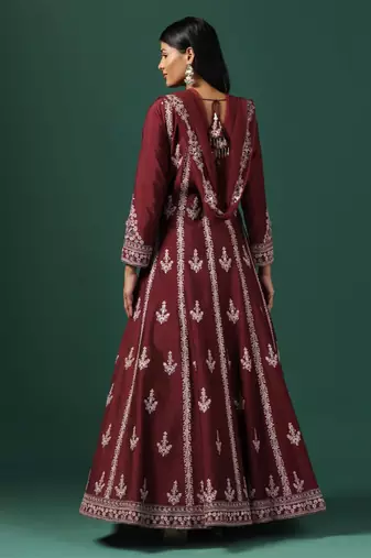 Maroon embroidered anarkali with dupatta