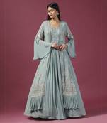 Sea green anarkali/gown with cape