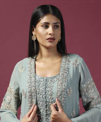 Sea green anarkali/gown with cape 4