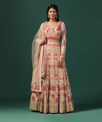 Beige embroidered anarkali with dupatta 1