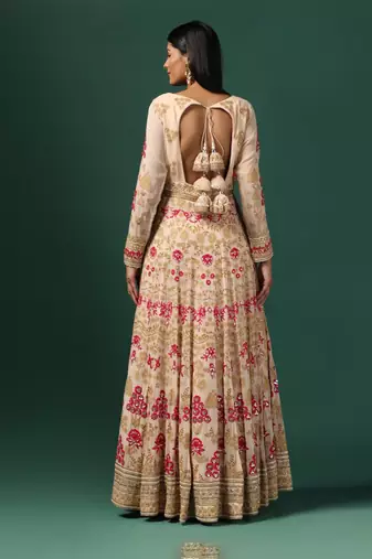 Beige embroidered anarkali with dupatta