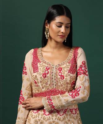 Beige embroidered anarkali with dupatta 3