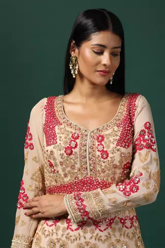 Beige embroidered anarkali with dupatta